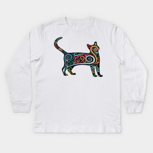 cat silhouette with colorful Design - Gifts Kids Long Sleeve T-Shirt